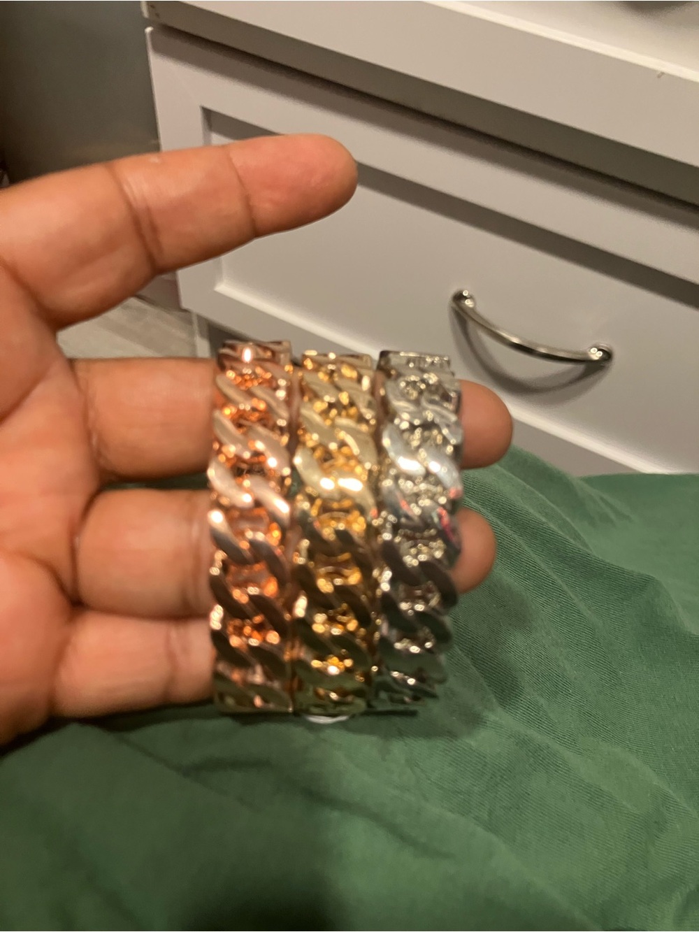 Tri-Tone Curb Link Bracelet - Rose Gold, Gold & Silver